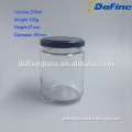 200ml Custom design cylinder glass jam jar round glass honey jar with metal lid